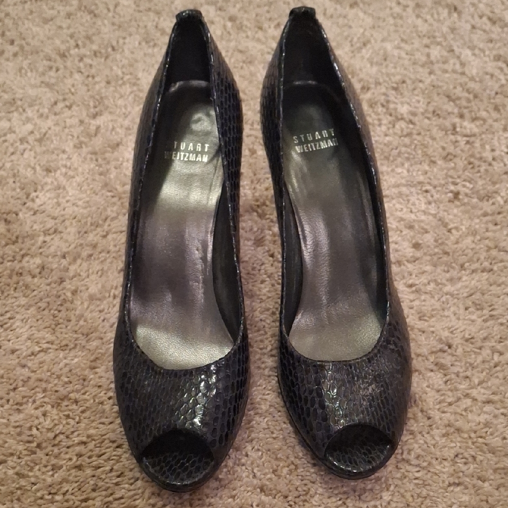 Stuart Weitzman Black Textured Heels